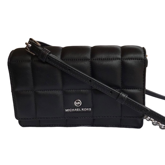 Michael Kors Black Quilted Lamb Smartphone Crossbodyw/LeatherChain - Picture 8 of 14
